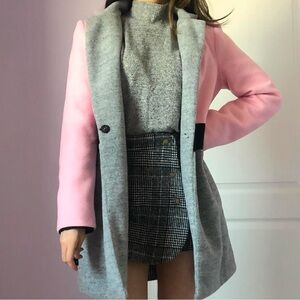 Pastel pink gray colorblock long coat